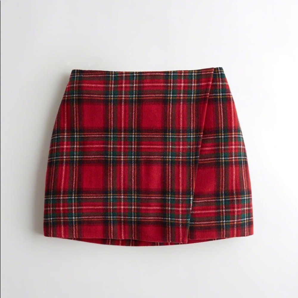High Waisted Red Plaid Wrap Hollister Skirt